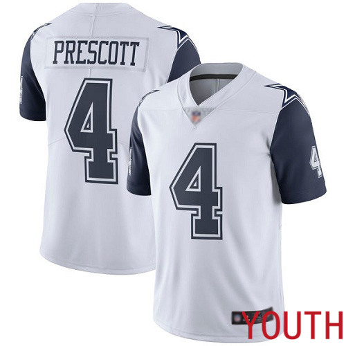 Youth Dallas Cowboys Limited White Dak Prescott #4 Rush Vapor Untouchable NFL Jersey->youth nfl jersey->Youth Jersey